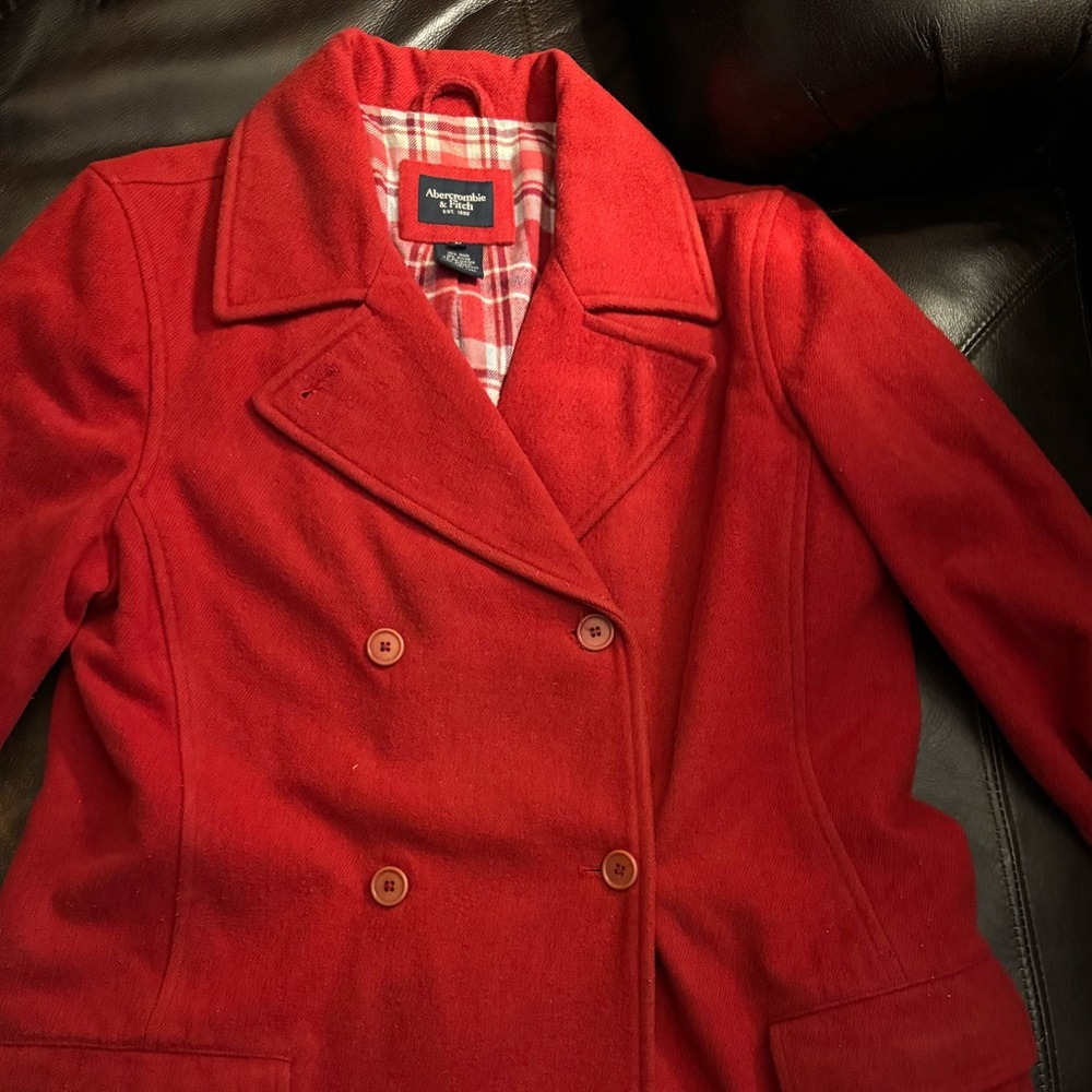 Abercrombie & Fitch Red Peacoat. Size Large